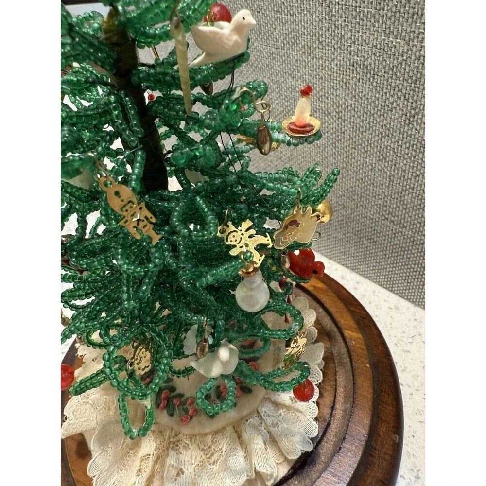 Vintage Westrim Beaded Christmas Tree Ornaments Wood Base No Glass Dome 6